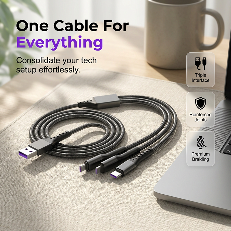 Câble de charge rapide 3-en-1 66 W