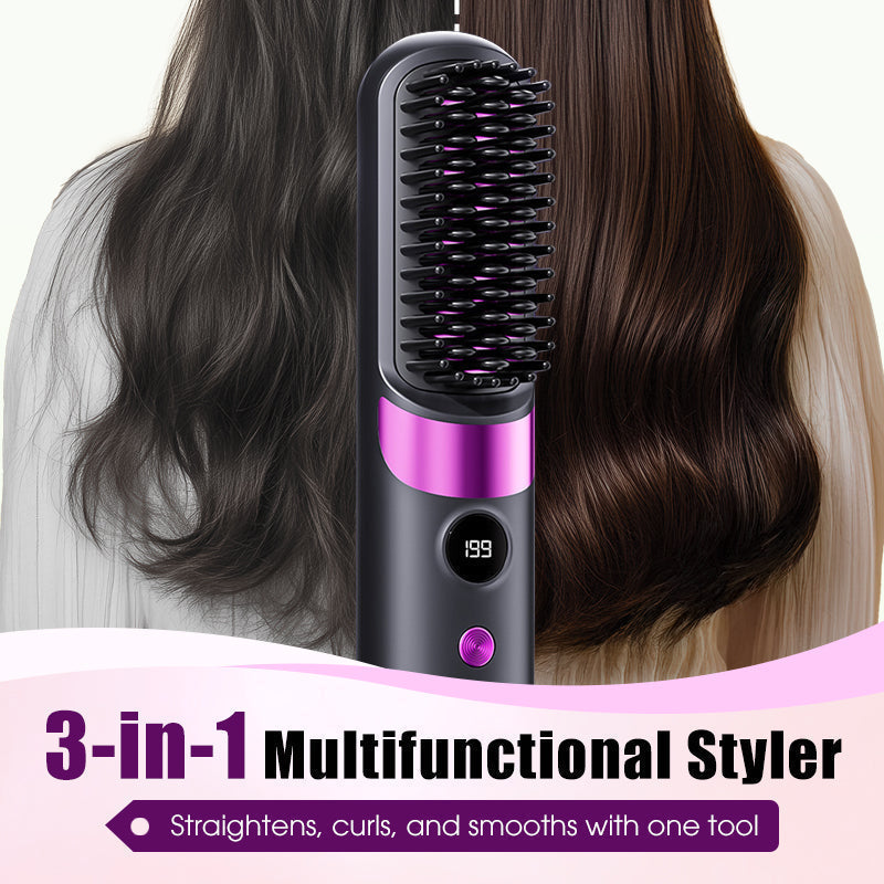 ⏳⏰Derniers 4 heures de soldes💇‍♀️ Peigne-lisseur 3-en-1 sans fil portable, lisse coiffe démêle les cheveux nomade pour tous vos déplacements ✨