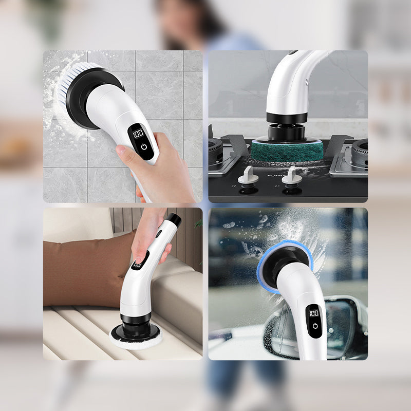 ⏳Offre spéciale à durée limitée⏰Kit de brosses de nettoyage rechargeables avec manche télescopique et 8 embouts — Plus besoin de se baisser ni de s'agenouiller, un nettoyage facile et sans effort