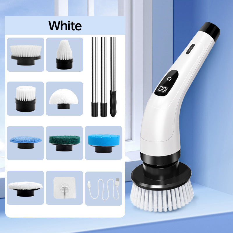 ⏳Offre spéciale à durée limitée⏰Kit de brosses de nettoyage rechargeables avec manche télescopique et 8 embouts — Plus besoin de se baisser ni de s'agenouiller, un nettoyage facile et sans effort