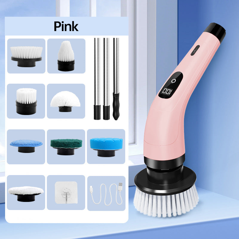 ⏳Offre spéciale à durée limitée⏰Kit de brosses de nettoyage rechargeables avec manche télescopique et 8 embouts — Plus besoin de se baisser ni de s'agenouiller, un nettoyage facile et sans effort