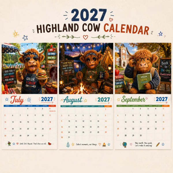 🎉 Vente 2026 — Plus de 18 900 vendus!🔥 Calendrier mural « Highland Cow » 2027