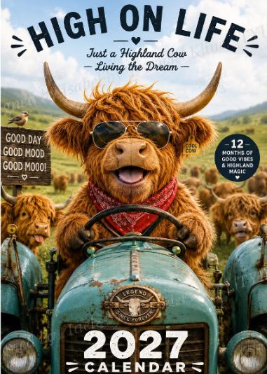 🎉 Vente 2026 — Plus de 18 900 vendus!🔥 Calendrier mural « Highland Cow » 2027