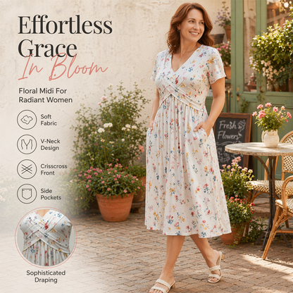 Robe femme à col en V, imprimé floral et taille torsadée