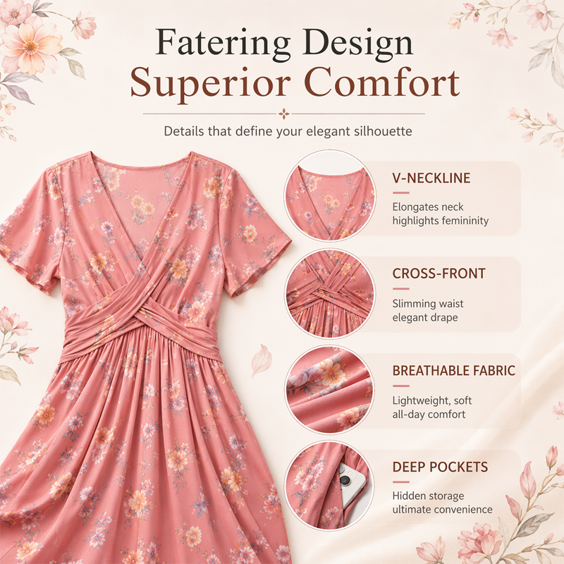 Robe femme à col en V, imprimé floral et taille torsadée