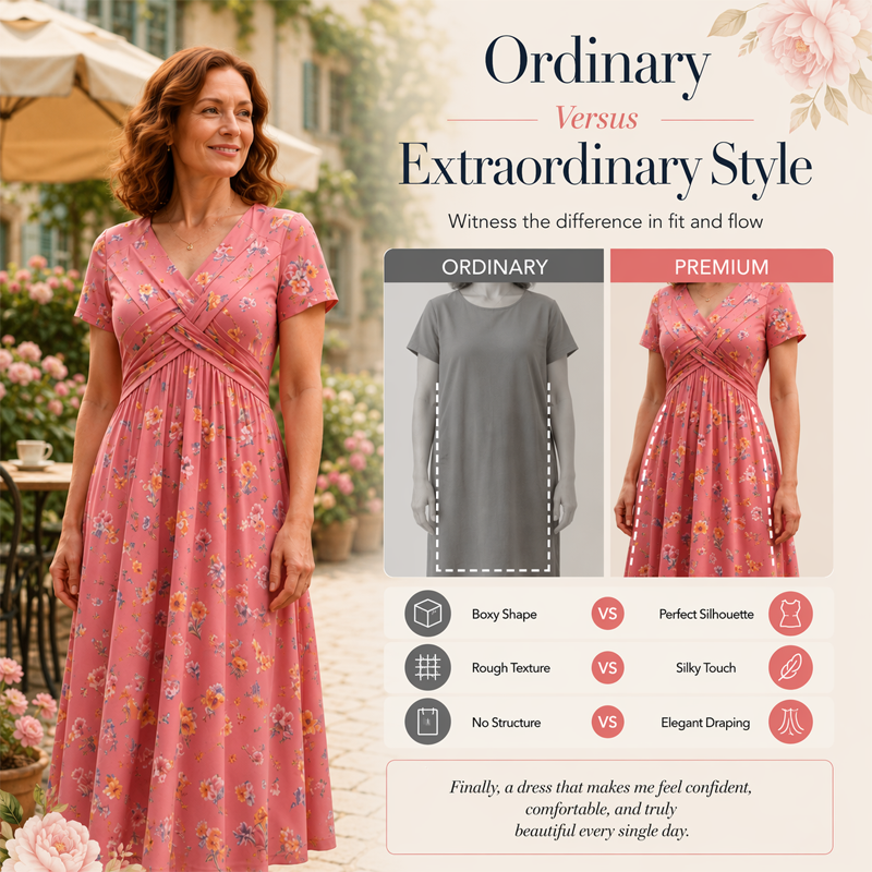 Robe femme à col en V, imprimé floral et taille torsadée