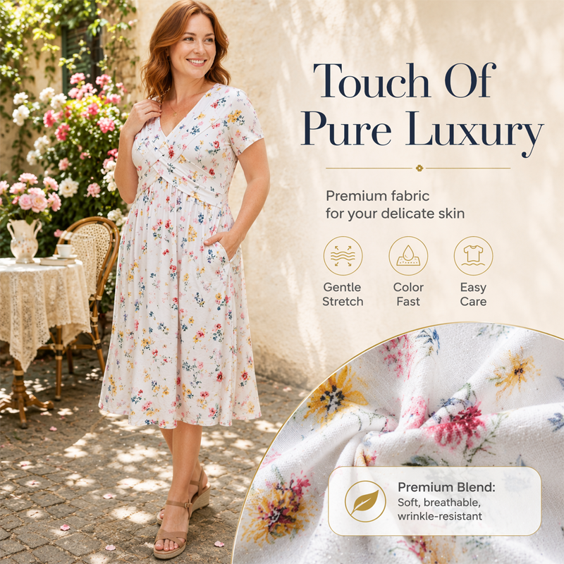 Robe femme à col en V, imprimé floral et taille torsadée