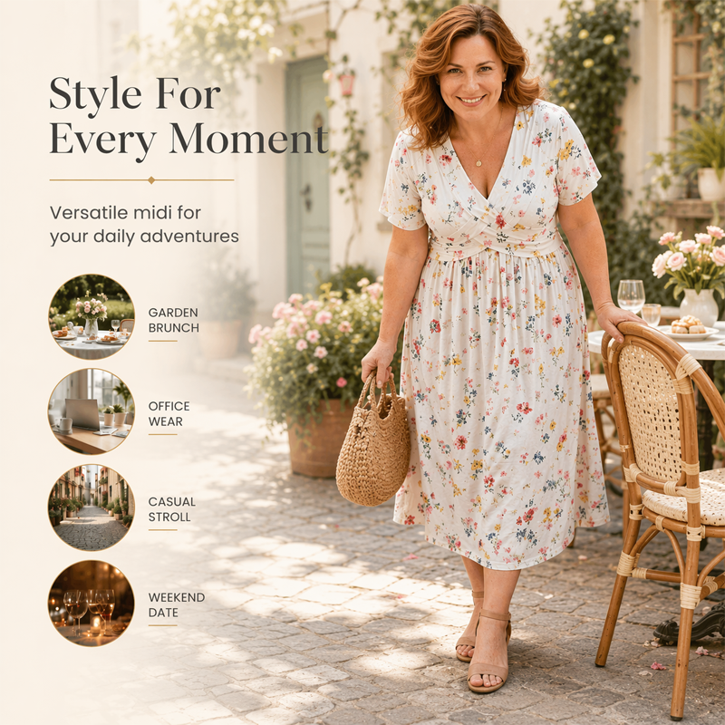 Robe femme à col en V, imprimé floral et taille torsadée