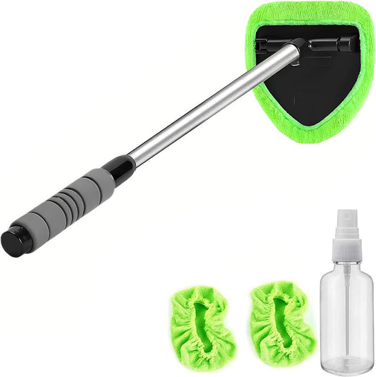 🚗🧽 Kit de nettoyage pare-brise avec manche télescopique – Tête triangulaire rotative 180°, lavable et réutilisable, poignée antidérapante, atteignez chaque recoin pour une vision parfaite, sans traces ni effort 🛣️✨
