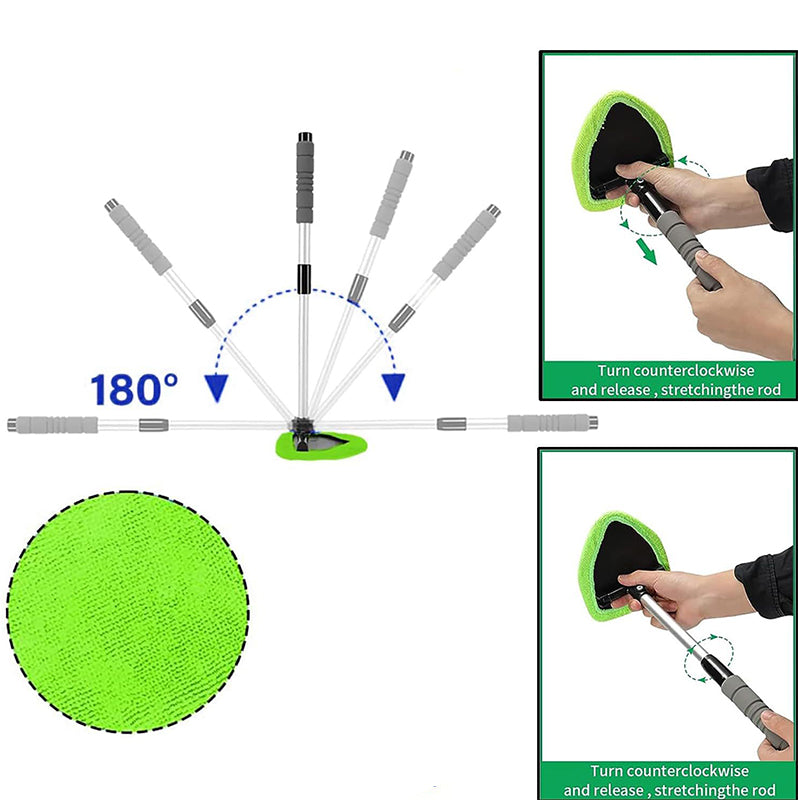 🚗🧽 Kit de nettoyage pare-brise avec manche télescopique – Tête triangulaire rotative 180°, lavable et réutilisable, poignée antidérapante, atteignez chaque recoin pour une vision parfaite, sans traces ni effort 🛣️✨