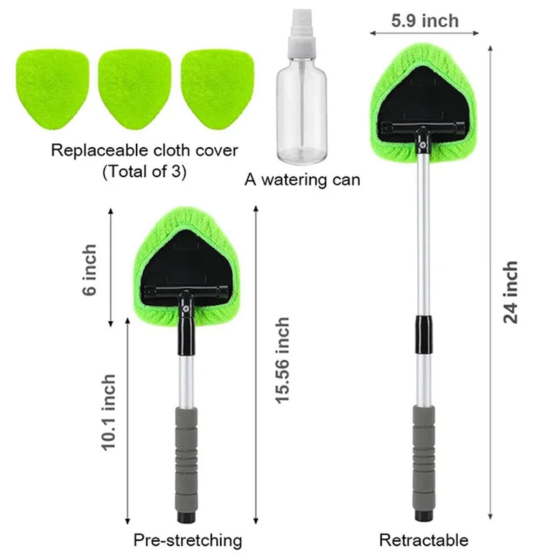 🚗🧽 Kit de nettoyage pare-brise avec manche télescopique – Tête triangulaire rotative 180°, lavable et réutilisable, poignée antidérapante, atteignez chaque recoin pour une vision parfaite, sans traces ni effort 🛣️✨