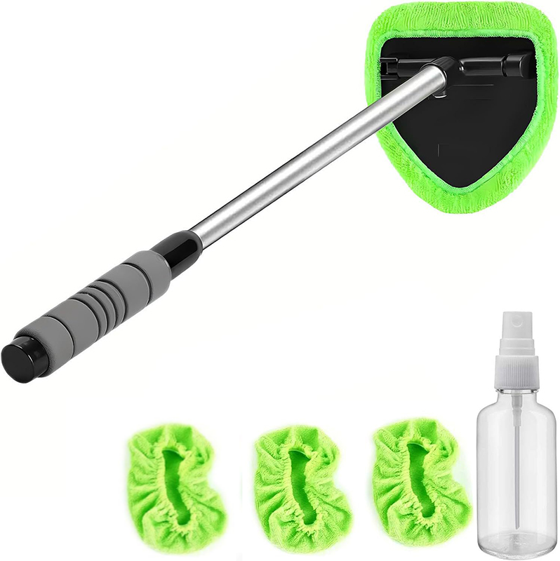 🚗🧽 Kit de nettoyage pare-brise avec manche télescopique – Tête triangulaire rotative 180°, lavable et réutilisable, poignée antidérapante, atteignez chaque recoin pour une vision parfaite, sans traces ni effort 🛣️✨