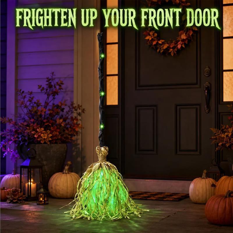 🧙‍♀️🎃 Décoration Halloween balai de sorcière animé – Lumières et sons, mouvement réaliste, transformez votre entrée ou votre salon en repaire de sorcière pour une nuit d’épouvante mémorable 👻🕯️