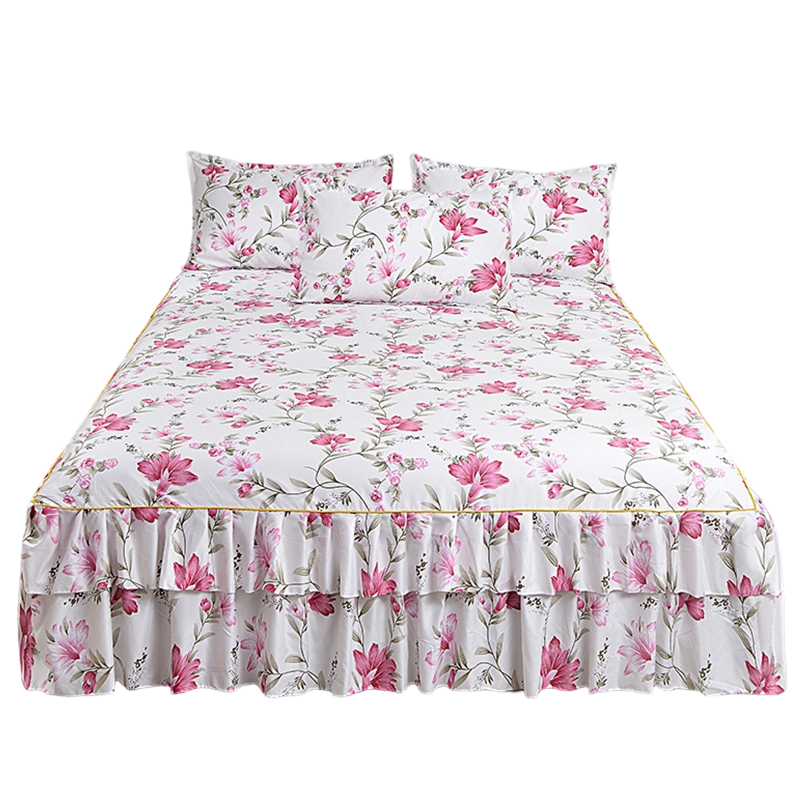 🛏️ 50% DE RÉDUCTION! 🌷 Cache-Sommier 3 Pièces à Fleurs et Volants – Coton haute densité, 5 tailles & jupes – Parfait pour une chambre romantique ✨
