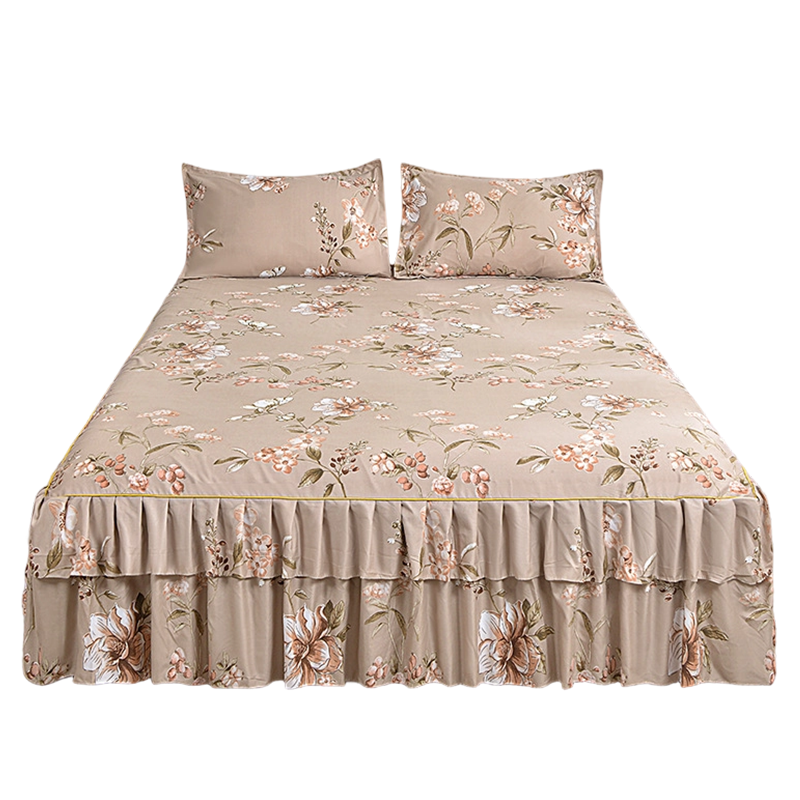 🛏️ 50% DE RÉDUCTION! 🌷 Cache-Sommier 3 Pièces à Fleurs et Volants – Coton haute densité, 5 tailles & jupes – Parfait pour une chambre romantique ✨