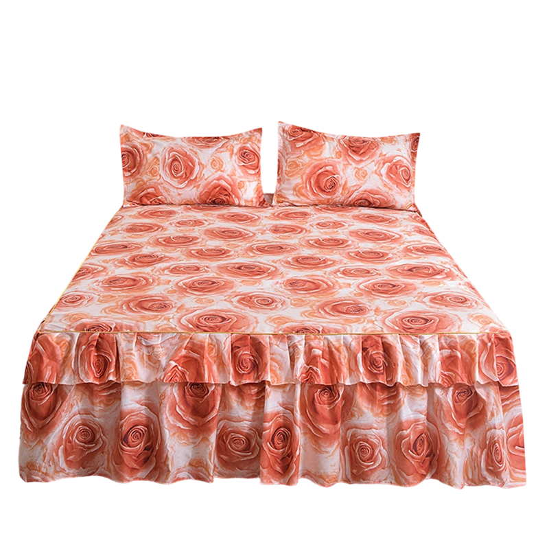 🛏️ 50% DE RÉDUCTION! 🌷 Cache-Sommier 3 Pièces à Fleurs et Volants – Coton haute densité, 5 tailles & jupes – Parfait pour une chambre romantique ✨