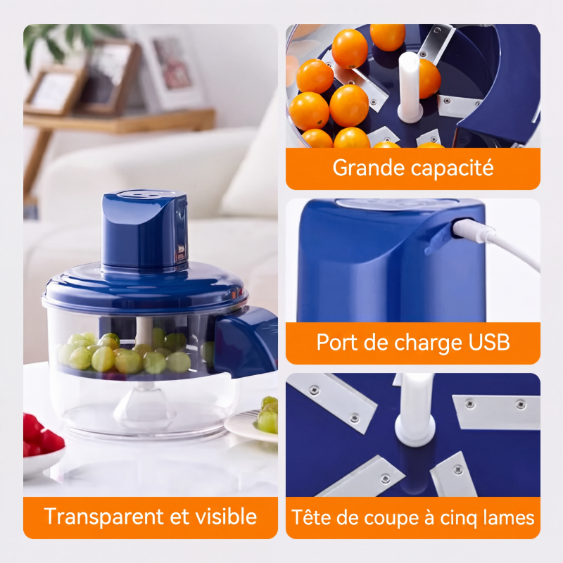 🔪 Éplucheur électrique 5 lames – Moteur cuivre puissant, extraction en 1 bouton, démontable et sans danger alimentaire – Batterie 1300 mAh, gain de temps en cuisine 🥕🍎