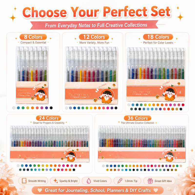 🎨 Coffret de Stylos Pailletés à Séchage Rapide pour Cartes, Agendas et Scrapbooks