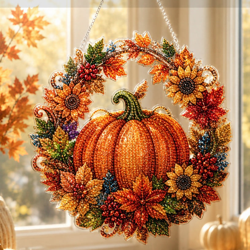🔥‑50% PROMO FLASH🎃 Couronne d’automne potiron losanges, kit de bricolage complet, décoration suspendue chaleureuse pour la maison ✨🍂