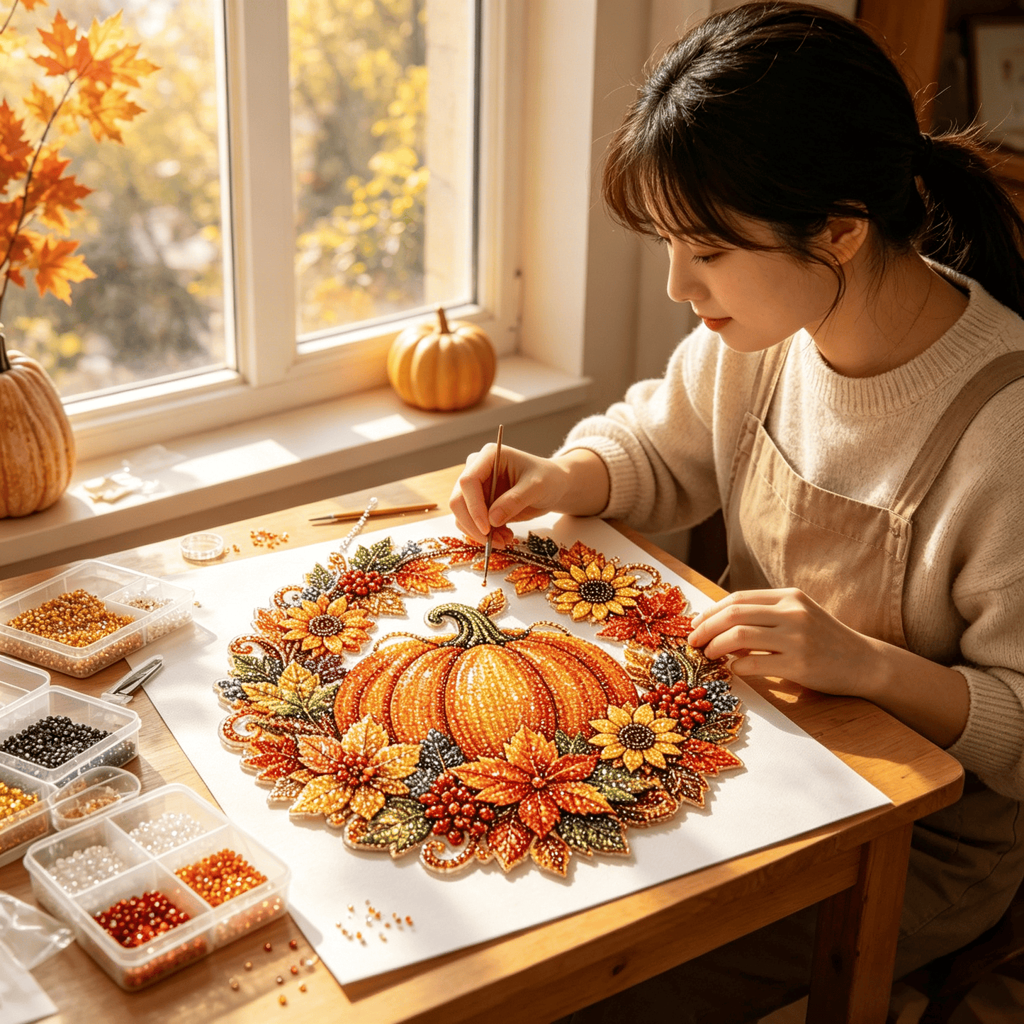 🔥‑50% PROMO FLASH🎃 Couronne d’automne potiron losanges, kit de bricolage complet, décoration suspendue chaleureuse pour la maison ✨🍂