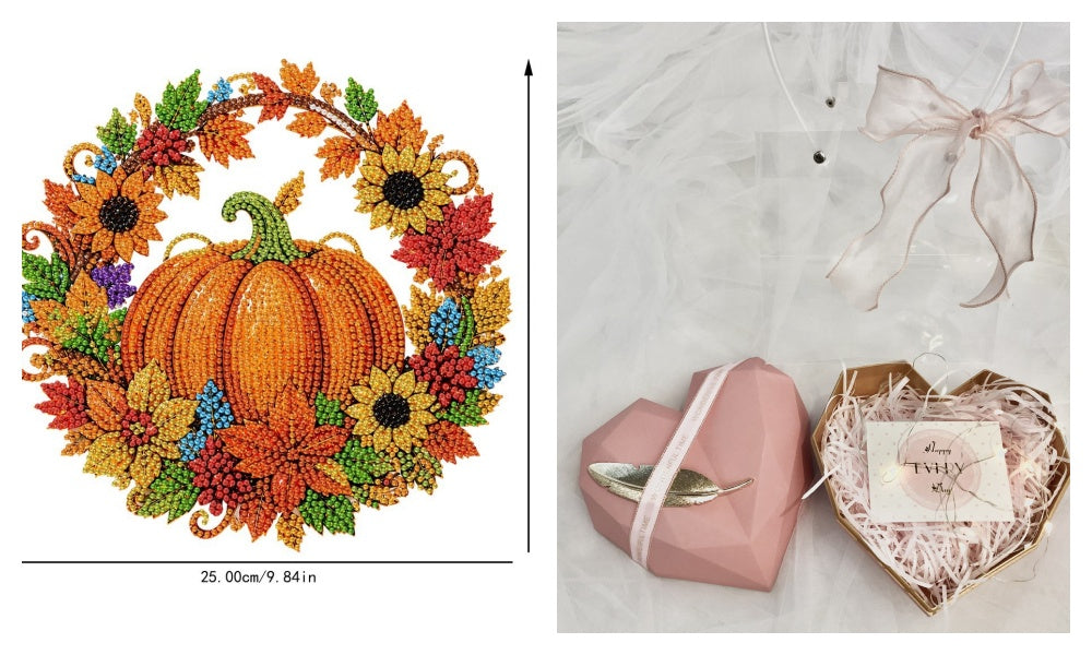🔥‑50% PROMO FLASH🎃 Couronne d’automne potiron losanges, kit de bricolage complet, décoration suspendue chaleureuse pour la maison ✨🍂