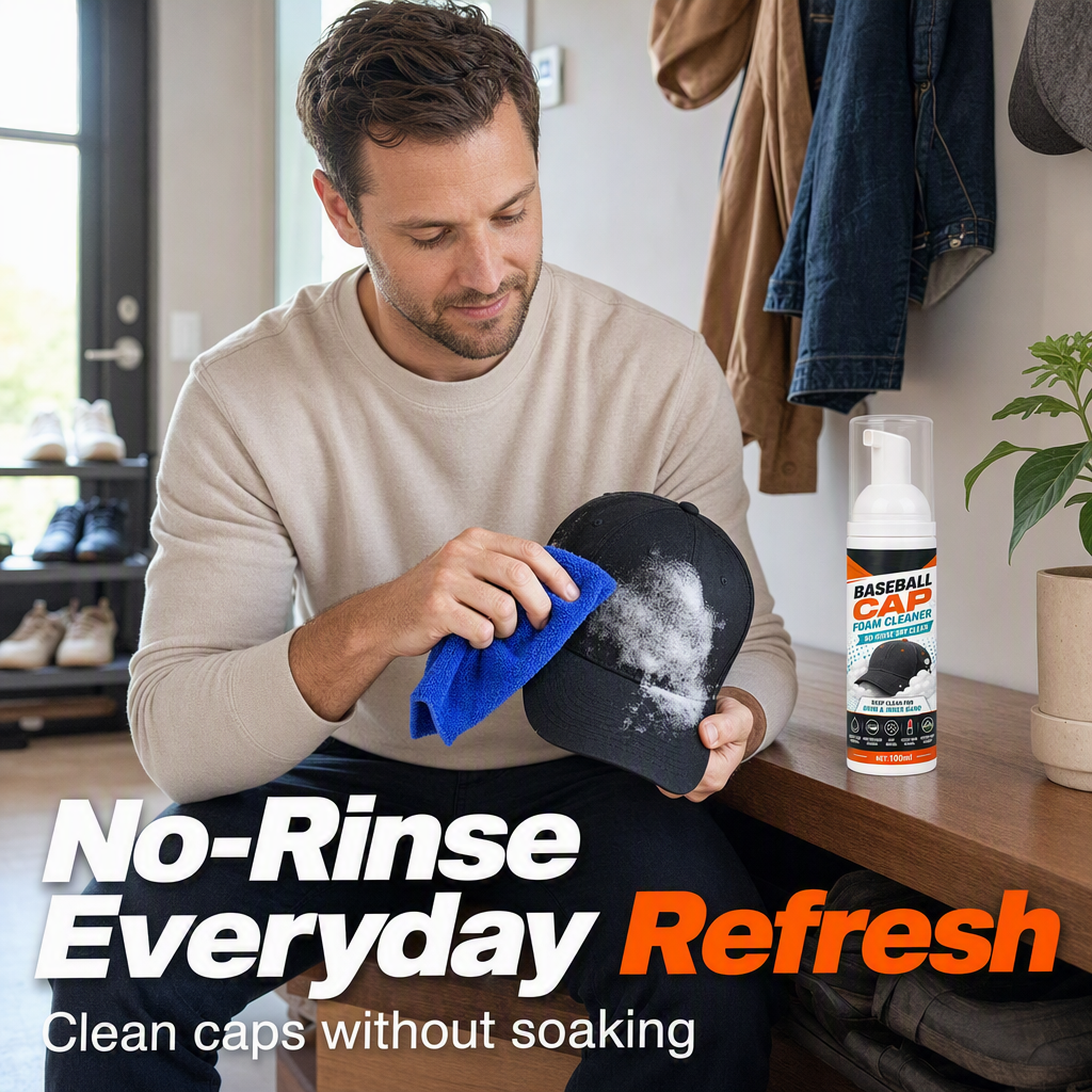 🔥‑50% PROMO FLASH🧢 Nettoyant moussant sans rinçage pour casquettes baseball, élimine les taches sans abîmer le tissu ✨