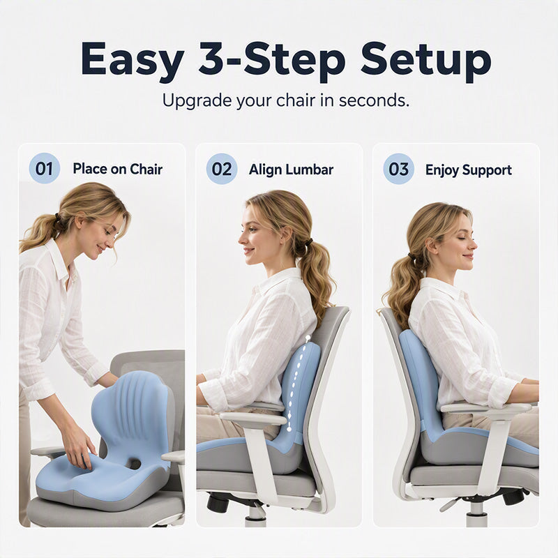 Coussin de siège ergonomique en mousse à mémoire de forme avec soutien lombaire – Confort optimal toute la journée, idéal pour le bureau, la voiture et la maison