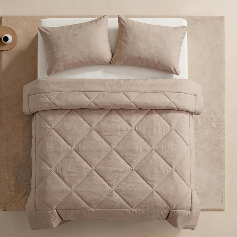 🛏️🧵 Parure de couette matelassée 3 pièces – Microfibre brossée, respirante et adaptée à toute saison
