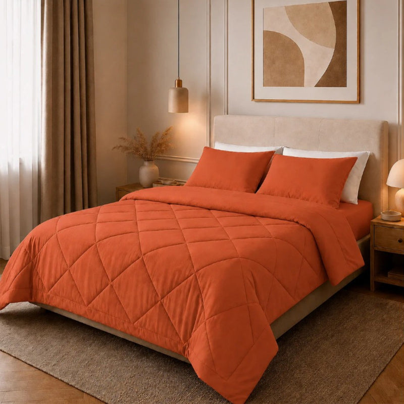 🛏️🧵 Parure de couette matelassée 3 pièces – Microfibre brossée, respirante et adaptée à toute saison