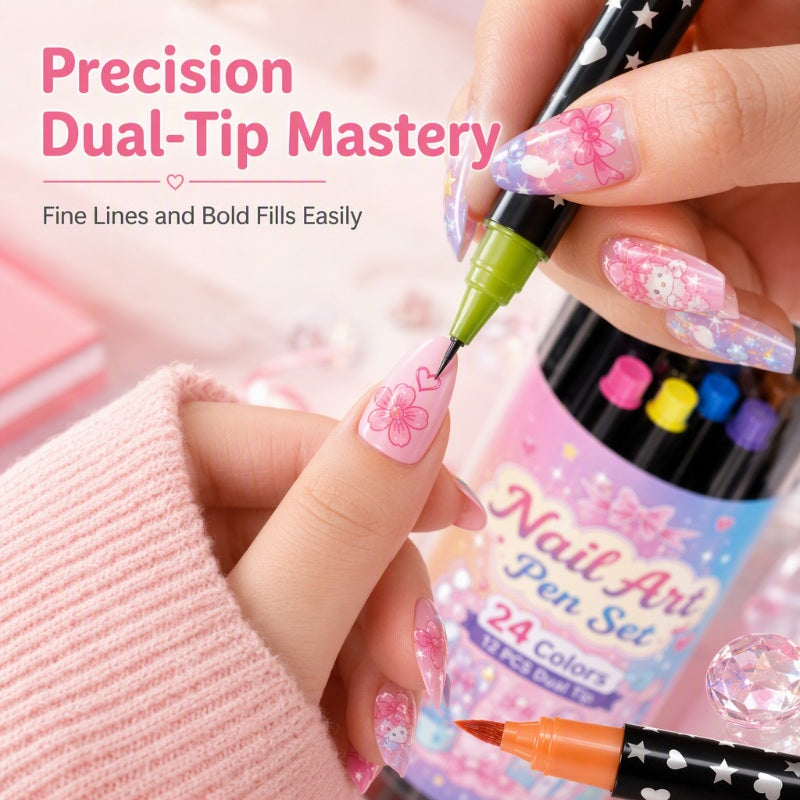 📢📢 50 % DE RÉDUCTION !!⏰️ Lot de 24 stylos à nail art à double embout