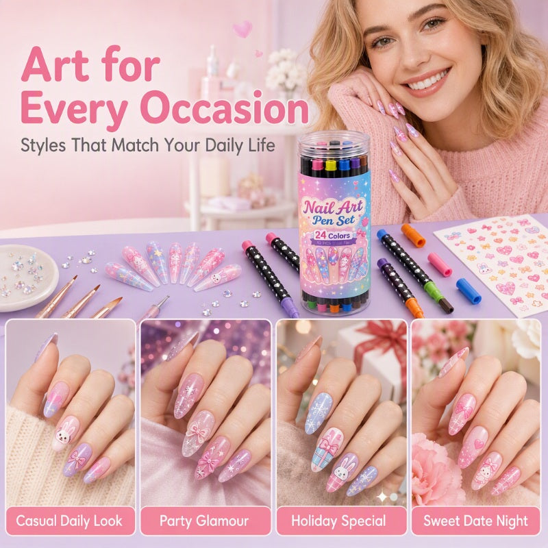 📢📢 50 % DE RÉDUCTION !!⏰️ Lot de 24 stylos à nail art à double embout
