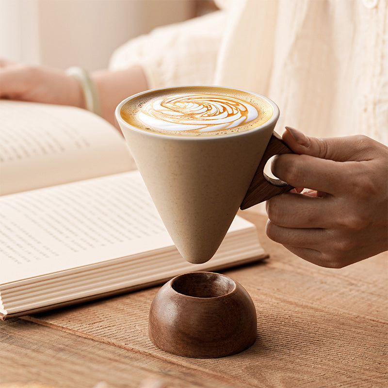 ☕ PROMO FLASH : 50% DE RÉDUCTION ! 🍂 Tasse à Café Vintage – Anse en Bois & Sous-tasse – Poterie Rustique & Émail Mat – 150 ml for Moments Chaleureux ✨
