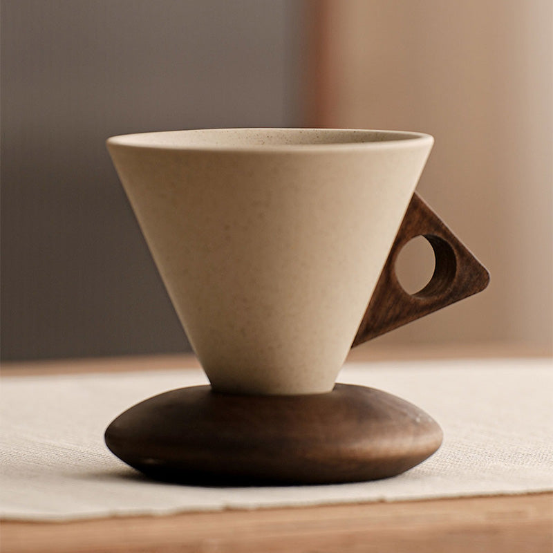 ☕ PROMO FLASH : 50% DE RÉDUCTION ! 🍂 Tasse à Café Vintage – Anse en Bois & Sous-tasse – Poterie Rustique & Émail Mat – 150 ml for Moments Chaleureux ✨