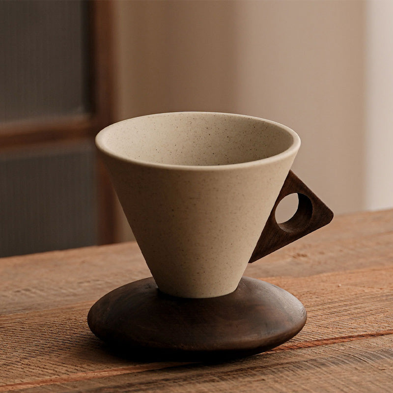 ☕ PROMO FLASH : 50% DE RÉDUCTION ! 🍂 Tasse à Café Vintage – Anse en Bois & Sous-tasse – Poterie Rustique & Émail Mat – 150 ml for Moments Chaleureux ✨