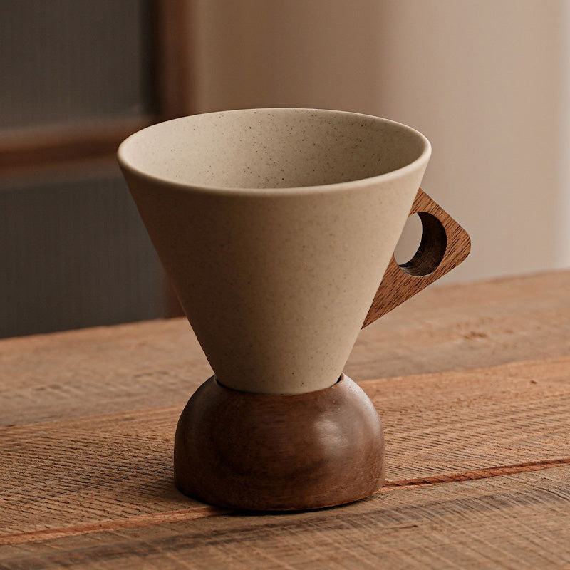 ☕ PROMO FLASH : 50% DE RÉDUCTION ! 🍂 Tasse à Café Vintage – Anse en Bois & Sous-tasse – Poterie Rustique & Émail Mat – 150 ml for Moments Chaleureux ✨