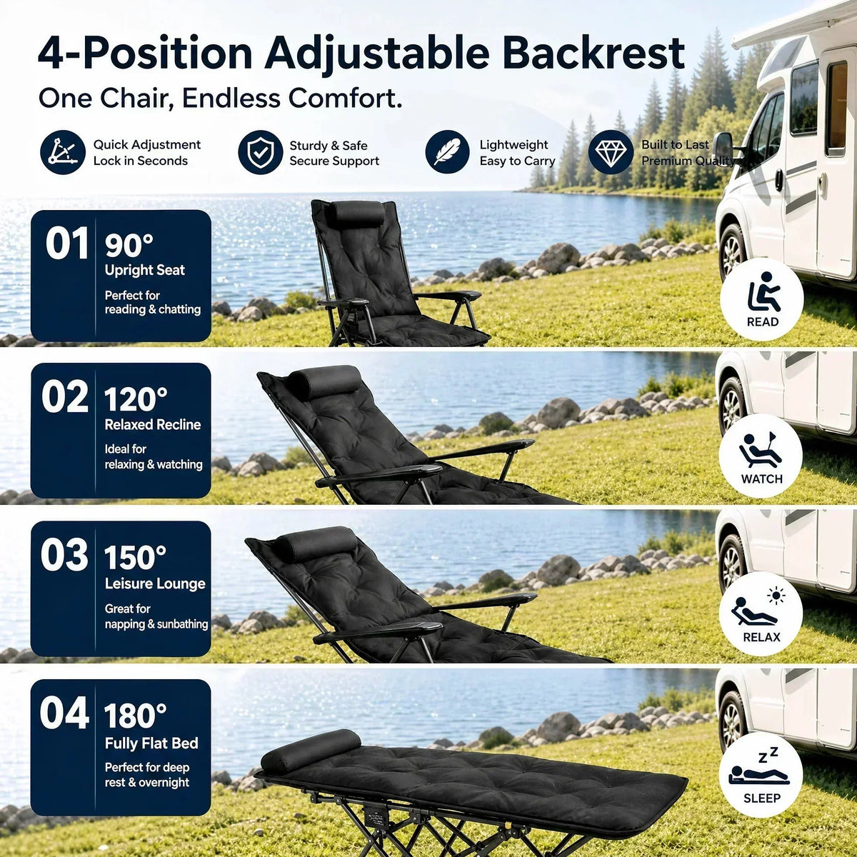 🔥 50% DE RÉDUCTION ! 🪑 Fauteuil inclinable pliable à 4 positions + repose-jambes