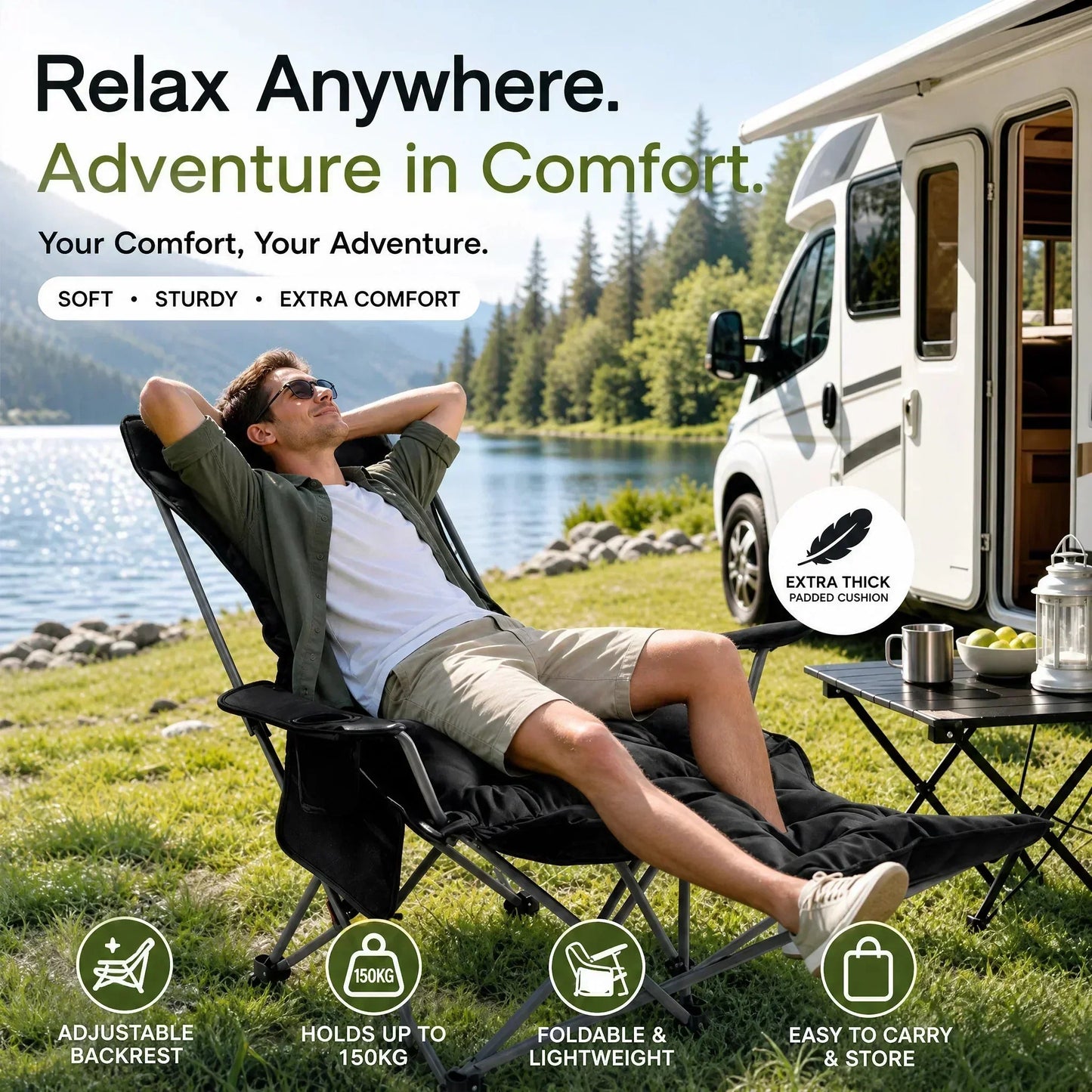 🔥 50% DE RÉDUCTION ! 🪑 Fauteuil inclinable pliable à 4 positions + repose-jambes