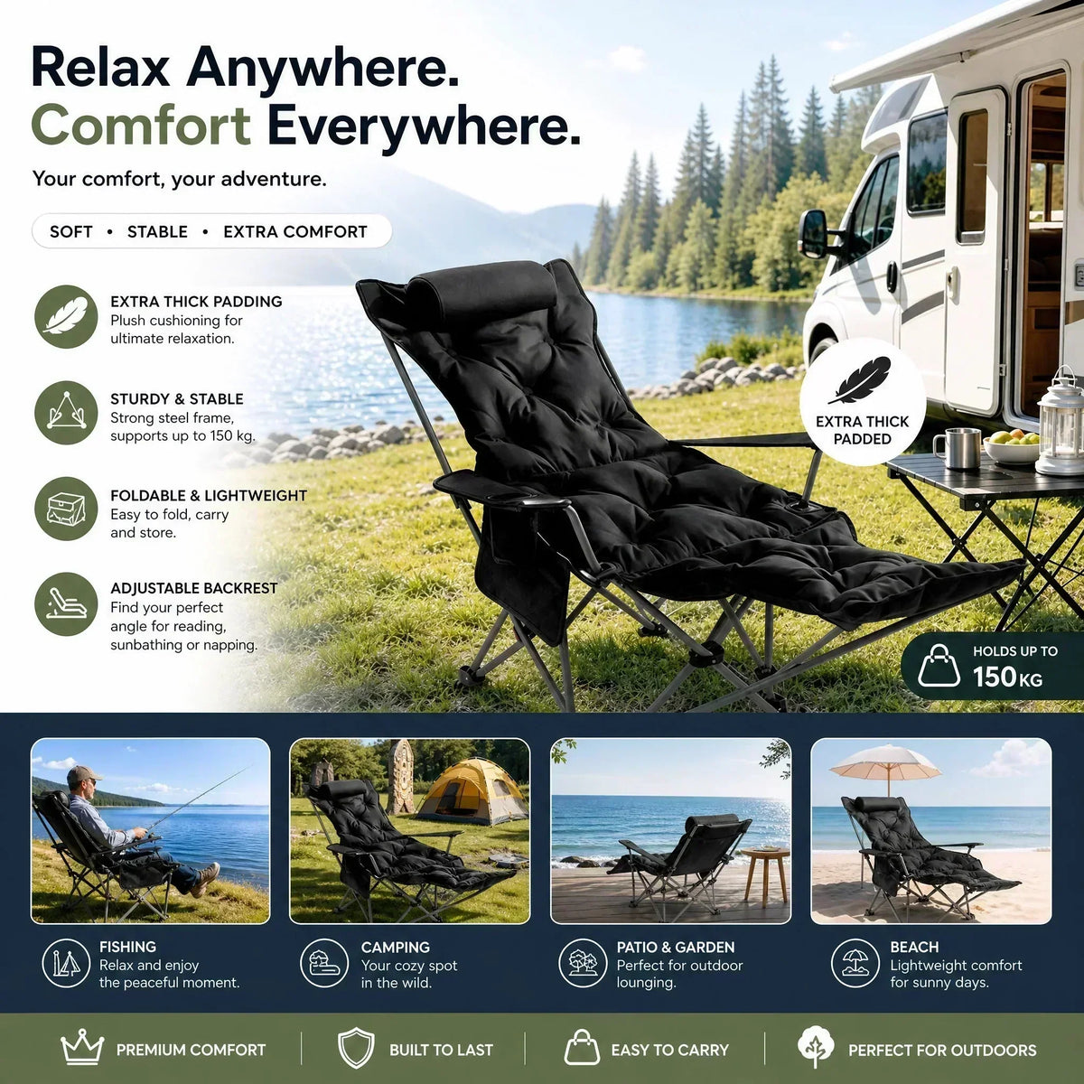 🔥 50% DE RÉDUCTION ! 🪑 Fauteuil inclinable pliable à 4 positions + repose-jambes