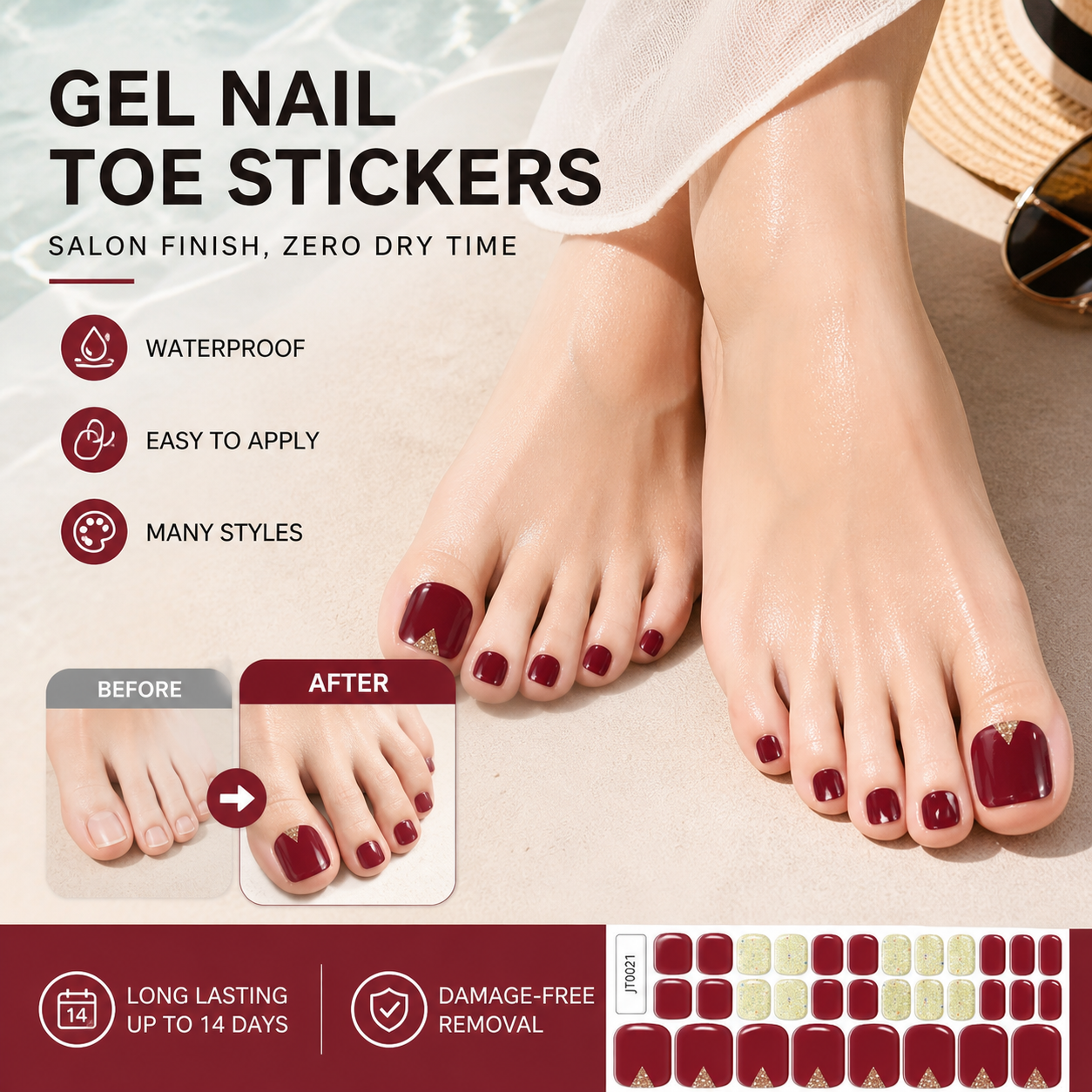 🔥 50% DE RÉDUCTION ! ✨Autocollants pour ongles de pieds en gel semi-durci