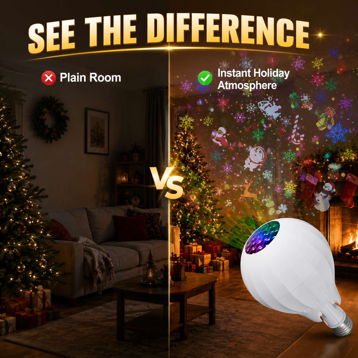 🎄 Lampe projecteur de Noël rotative | 16 motifs
