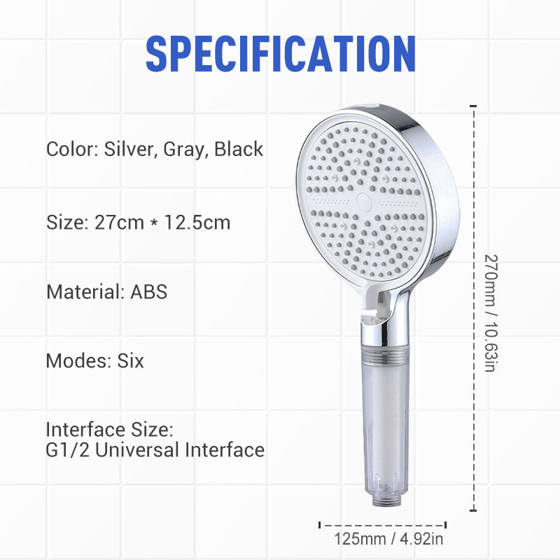 6-Mode High Pressure Handheld Shower Head with Filter