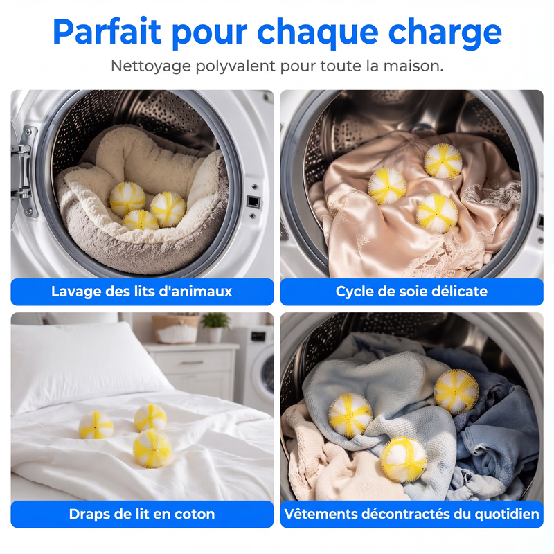 🧺🧼 -50% ! ✨Boules de lavage réutilisables en nylon pour récupérer les peluches et les cheveux.