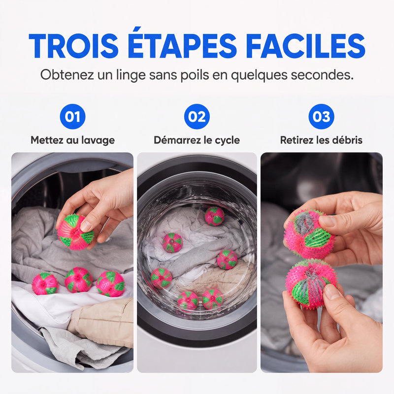 🧺🧼 -50% ! ✨Boules de lavage réutilisables en nylon pour récupérer les peluches et les cheveux.