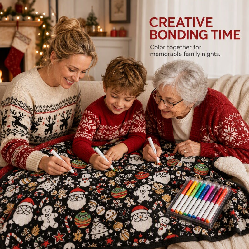 🎅 PROMO FLASH : 50% DE RÉDUCTION ! Couverture à Colorier en Famille – Polaire Ultra-Douce & Motifs Festifs for Des Soirées Créatives et Confortables 🎄🎨