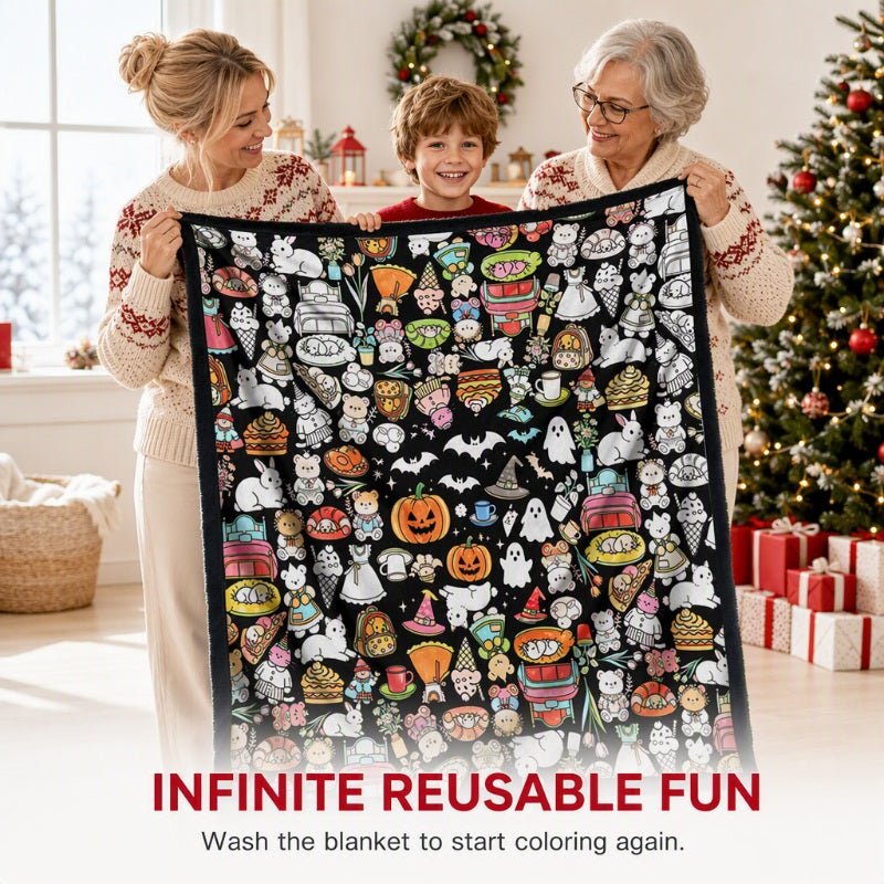 🎅 PROMO FLASH : 50% DE RÉDUCTION ! Couverture à Colorier en Famille – Polaire Ultra-Douce & Motifs Festifs for Des Soirées Créatives et Confortables 🎄🎨