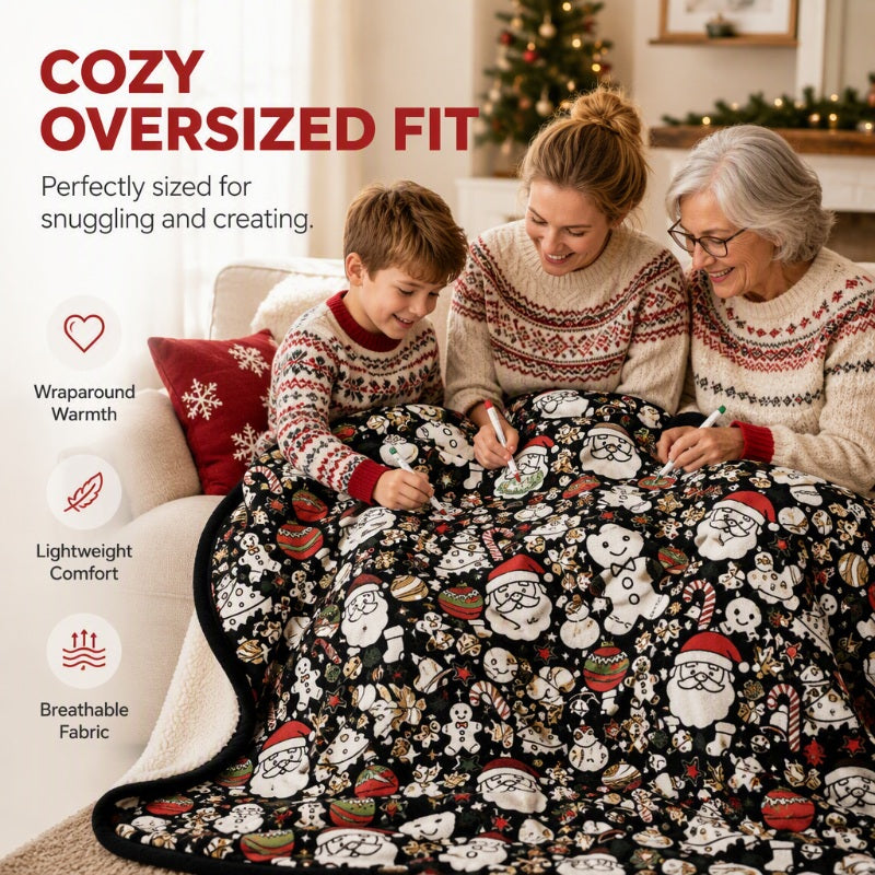 🎅 PROMO FLASH : 50% DE RÉDUCTION ! Couverture à Colorier en Famille – Polaire Ultra-Douce & Motifs Festifs for Des Soirées Créatives et Confortables 🎄🎨