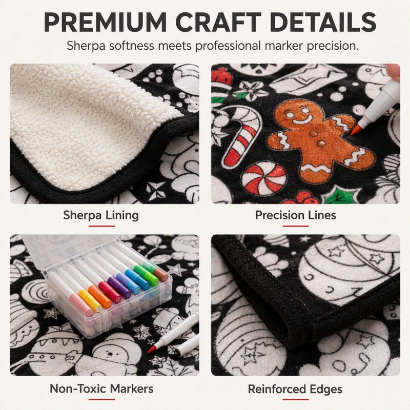 🎅 PROMO FLASH : 50% DE RÉDUCTION ! Couverture à Colorier en Famille – Polaire Ultra-Douce & Motifs Festifs for Des Soirées Créatives et Confortables 🎄🎨