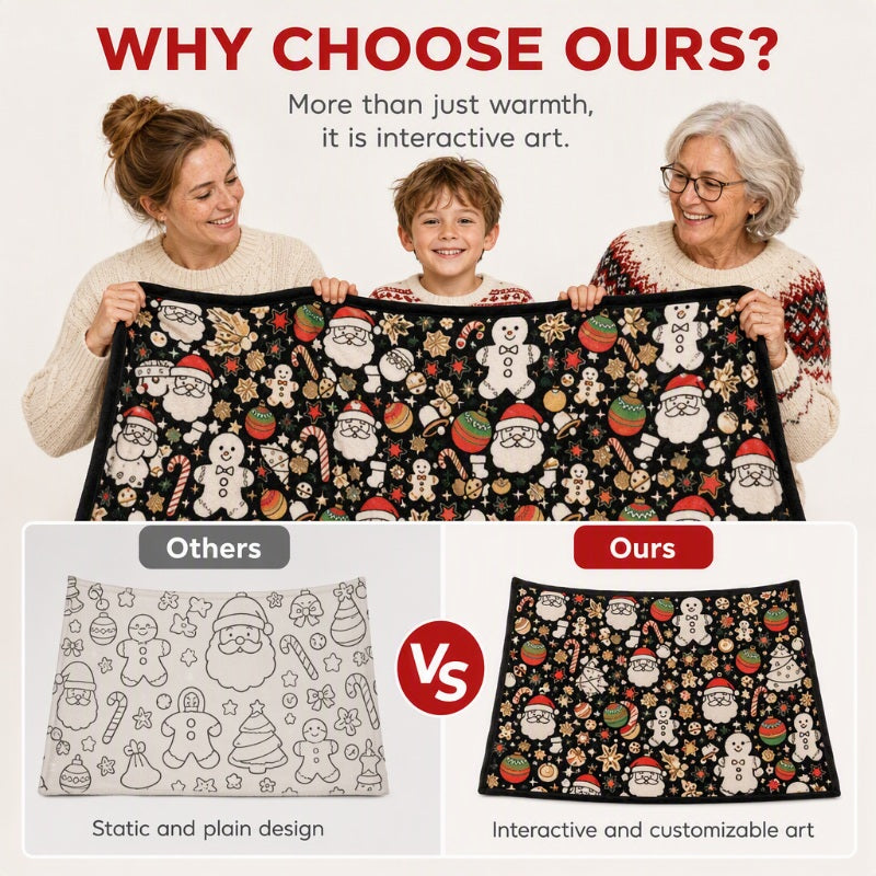 🎅 PROMO FLASH : 50% DE RÉDUCTION ! Couverture à Colorier en Famille – Polaire Ultra-Douce & Motifs Festifs for Des Soirées Créatives et Confortables 🎄🎨