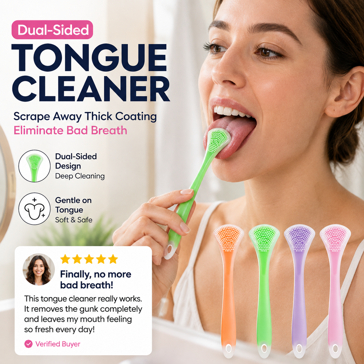 💥🔥‑50% Réduction  ! Grattoir lingual silicone double face 🦷 Ergonomique, nettoyage en douceur, soin bucco‑dentaire au quotidien 💧