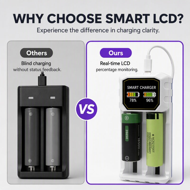 🔋 Chargeur intelligent LCD double emplacement | 8 W Soins de la batterie